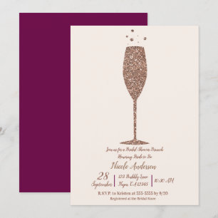 Champagne Bubbly Rose Gold Bridal Shower Brunch Invitation
