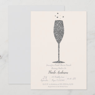 Champagne Bubbly Silver Bridal Shower Brunch Invitation