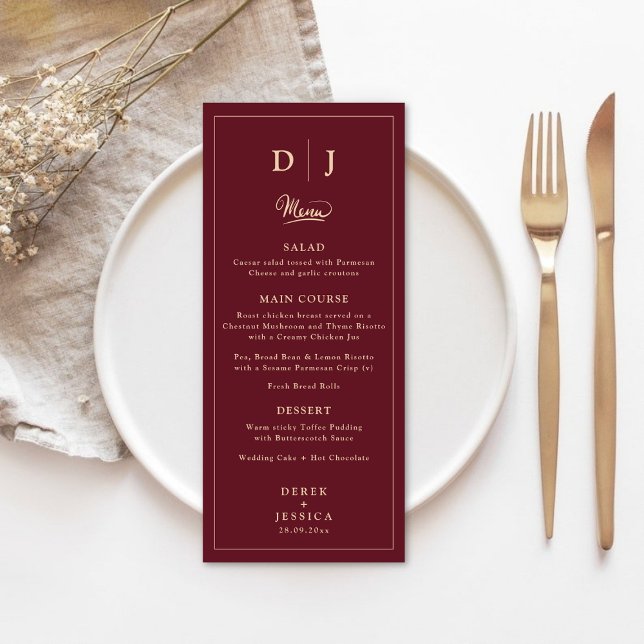 Champagne & Burgundy Elegant Luxury Wedding  Menu (Creator Uploaded)