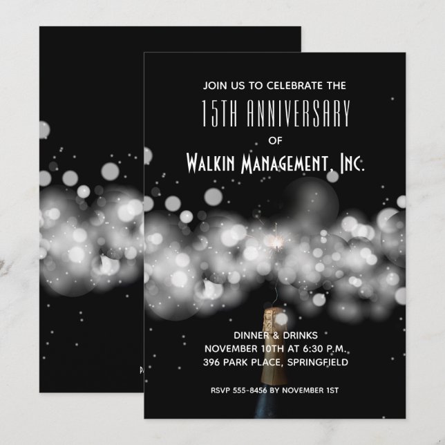 Champagne Business Anniversary Invitations (Front/Back)