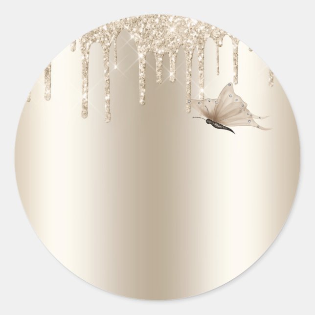 Champagne Butterfly Classic Round Sticker (Front)