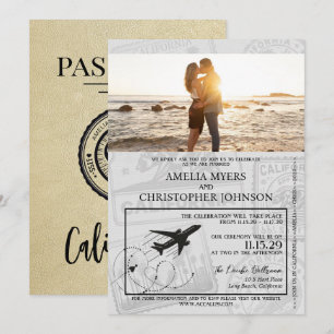 Champagne California Passport Wedding Invitation