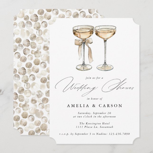 Champagne Calligraphy Elegant Wedding Shower Invitation (Front/Back)