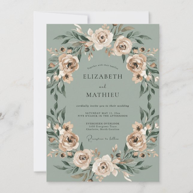 Champagne Celadon Foliage Eucalyptus Wedding Invitation (Front)