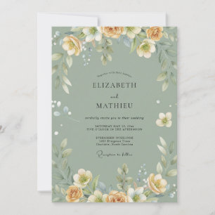 Champagne Celadon Petal Wedding Invitation