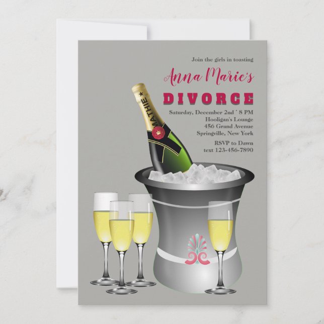 Champagne Celebration Divorce Invitation (Front)