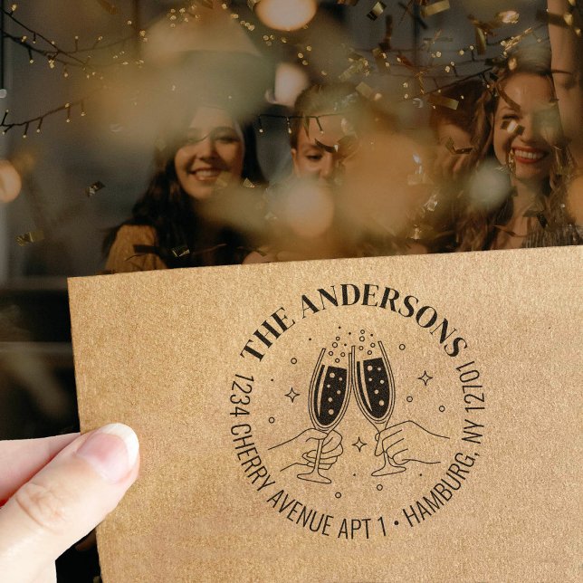 Champagne Celebration Invitation Return Address Rubber Stamp (Creator Uploaded)