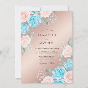 Champagne Cerulean Petal Wedding Invitation