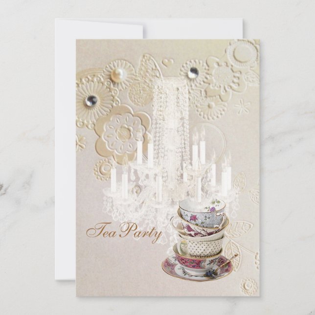 champagne chandelier paris bridal shower tea party invitation (Front)