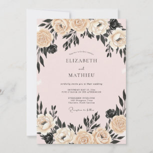 Champagne Charcoal Peony Wedding Invitation
