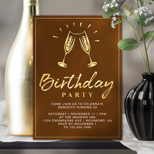 Champagne Cheers Burnt Orange Rust & Gold Birthday (Creator Uploaded)