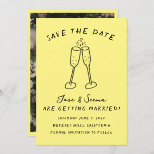 Champagne Cheers Hand Drawn Custom PHOTO Save The Date