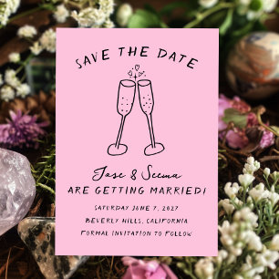 Champagne Cheers Hand Drawn Cute Custom  Save The Date