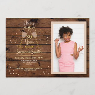 Champagne Cheers To 30 Years Birthday Wood Invitation
