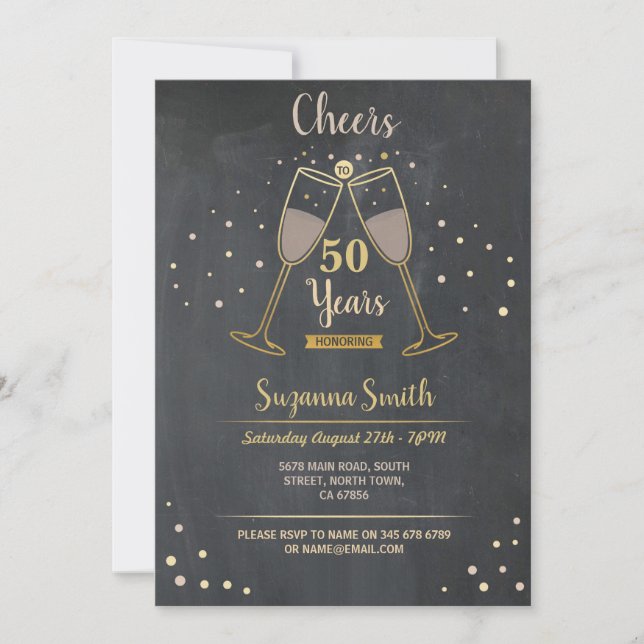 Champagne Cheers To 50 Years Birthday Any Age 40th Invitation (Front)