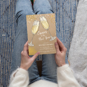 Champagne Cheers to the New Year Party Invitation