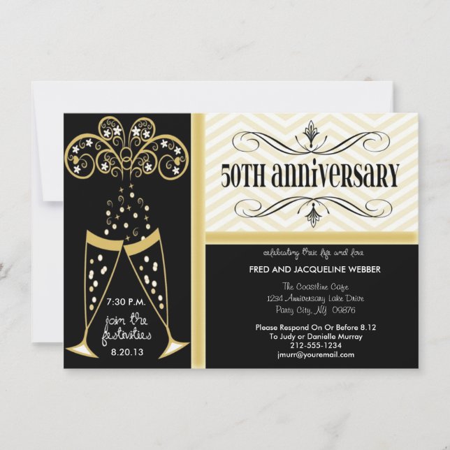 Champagne & Chevron 50th Anniversary Invitations (Front)