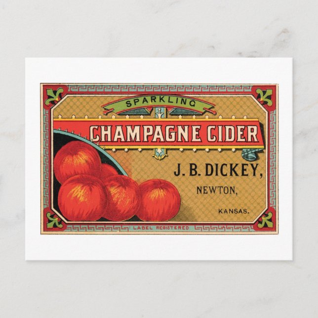 Champagne Cider JB Dickey, Newton, Kansas Postcard (Front)