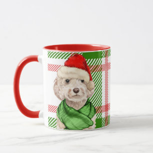 Champagne Cockapoo and Plaid Christmas Mug