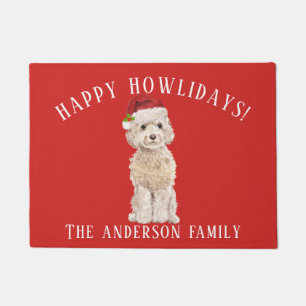 champagne cockapoo Dog Happy Howlidays Christmas Doormat