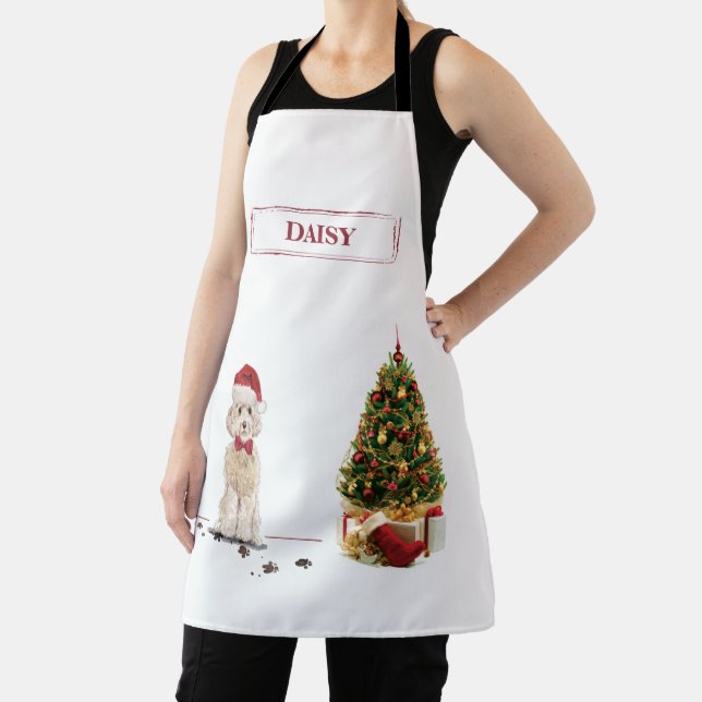 Champagne Cockapoo Funny Christmas Dog with Tree Apron (Insitu)