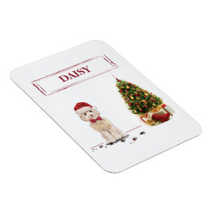 Champagne Cockapoo Funny Christmas Dog with Tree Magnet