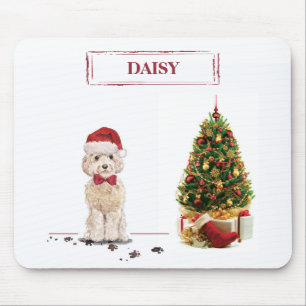 Champagne Cockapoo Funny Christmas Dog with Tree Mouse Mat