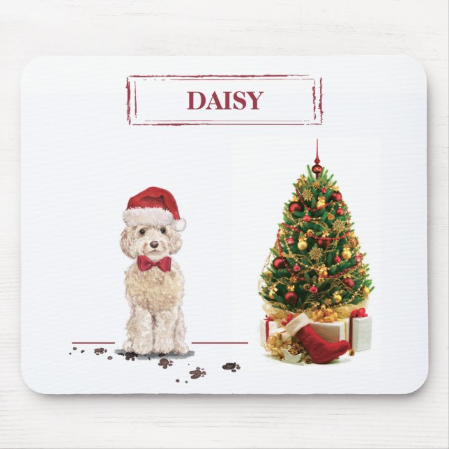 Champagne Cockapoo Funny Christmas Dog with Tree Mouse Mat (Front)