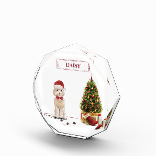 Champagne Cockapoo Funny Christmas Dog with Tree Photo Block