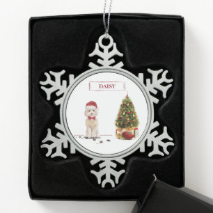 Champagne Cockapoo Funny Christmas Dog with Tree Snowflake Pewter Christmas Ornament