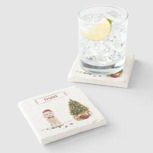 Champagne Cockapoo Funny Christmas Dog with Tree Stone Coaster