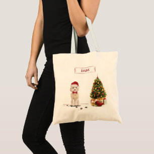 Champagne Cockapoo Funny Christmas Dog with Tree Tote Bag