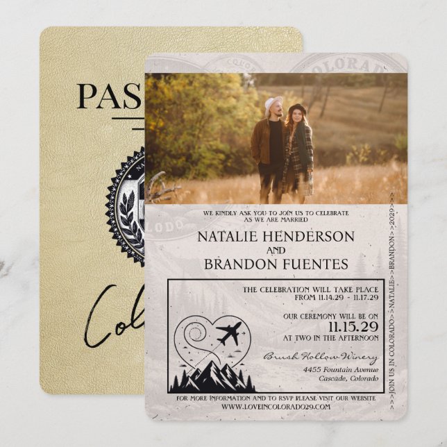 Champagne Colorado Passport Wedding Invitation (Front/Back)