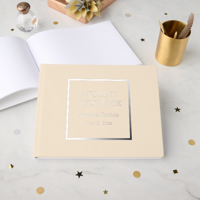 Champagne Colour Simple Stylised Wedding Guest Book (Front Open)