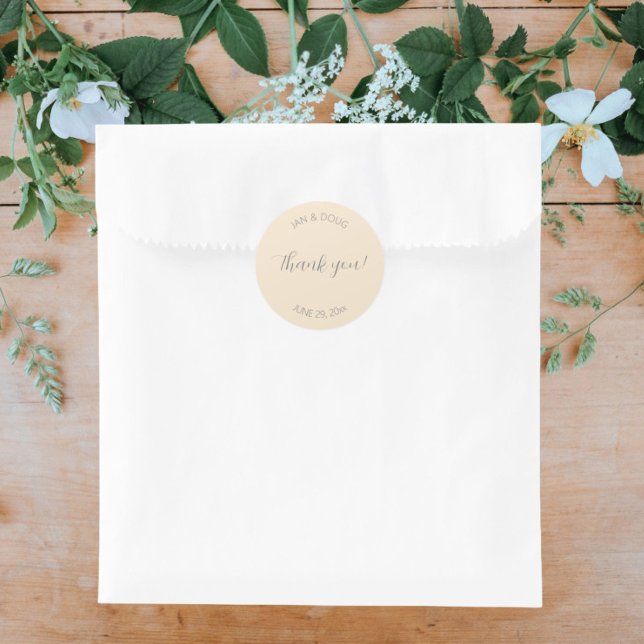 Champagne Colour Stylised Wedding Thank You Classic Round Sticker (In Situ Wedding)