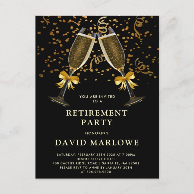 Champagne Confetti Black GoldGlitter Postcard (Front)