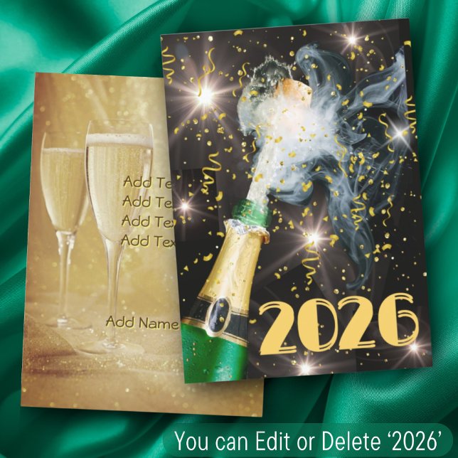 Champagne Confetti Happy New Year 2 Side Designs Holiday Card (Creator Uploaded)