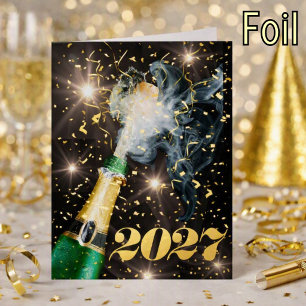 Champagne Confetti Happy New Year Christmas Party Foil Holiday Card