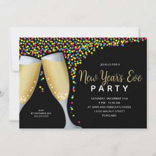 Champagne & Confetti New Year's Eve Party  Invitation