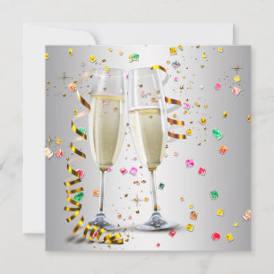 Champagne Confetti New Years Eve Party Invitations