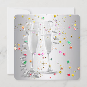 Champagne Confetti New Years Eve Party Invitations