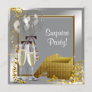 Champagne Confetti Silver and Gold Surprise Party Invitation