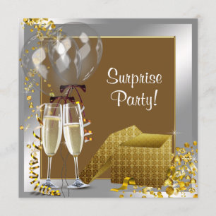Champagne Confetti Silver Gold Surprise Party Invitation