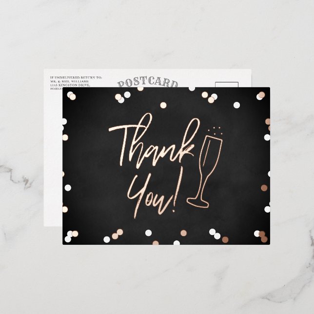 Champagne Confetti Wedding Thank You Real Foil Invitation Postcard (Front/Back)