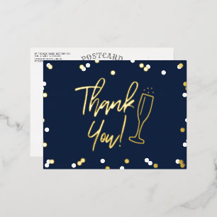 Champagne Confetti Wedding Thank You Real Foil Invitation Postcard