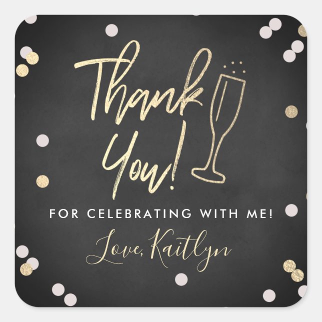 Champagne Confetti Wedding Thank You Square Sticker (Front)