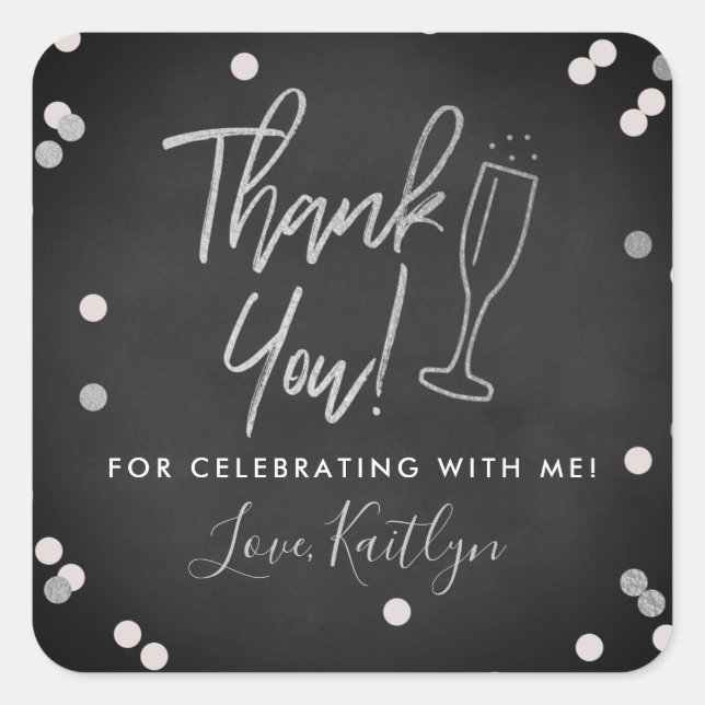 Champagne Confetti Wedding Thank You Square Sticker (Front)
