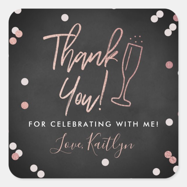 Champagne Confetti Wedding Thank You Square Sticker (Front)