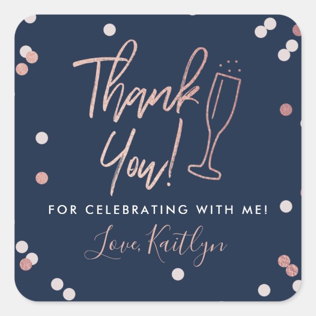 Champagne Confetti Wedding Thank You Square Sticker (Front)