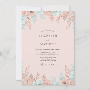 Champagne Copper Foliage Eucalyptus Wedding Invitation